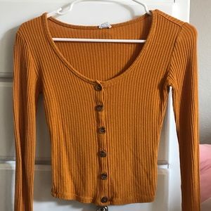 Garage Yellow Ribbed Cardigan